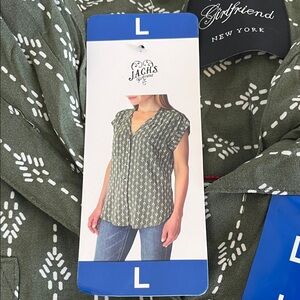 Jachs Girlfriend Olive Patterned Blouse